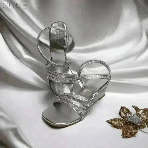 Womens Silver Glitter Wedges
